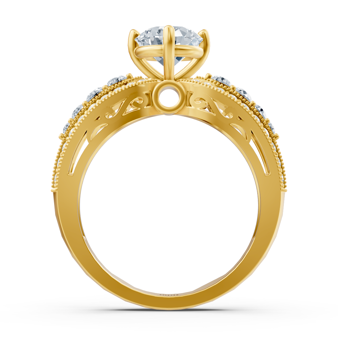 Bague de fiançailles extravagante en diamant en or jaune 14 carats