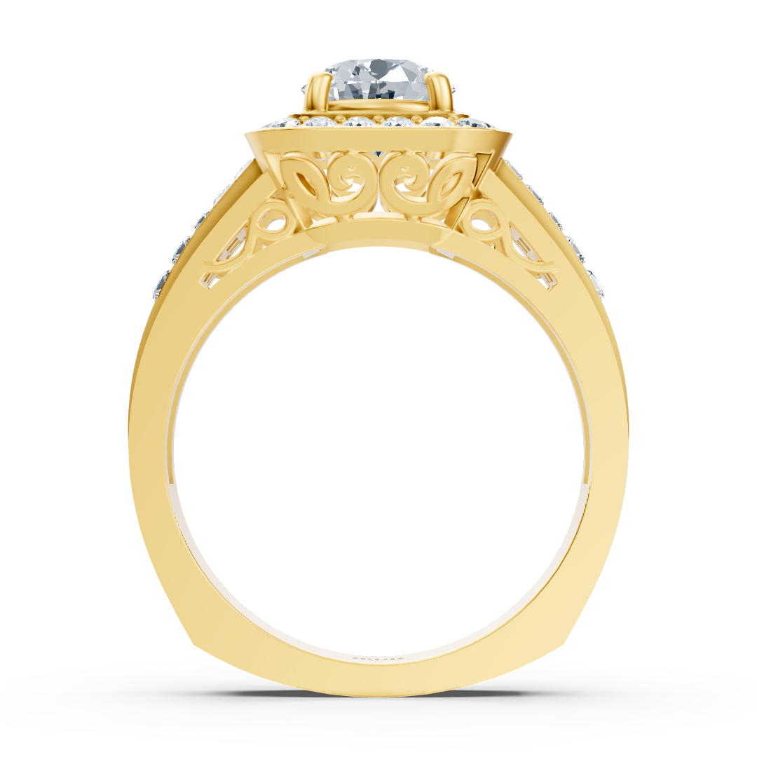 Bague de fiançailles scintillante en or jaune 14 carats avec diamants taille princesse et brillant
