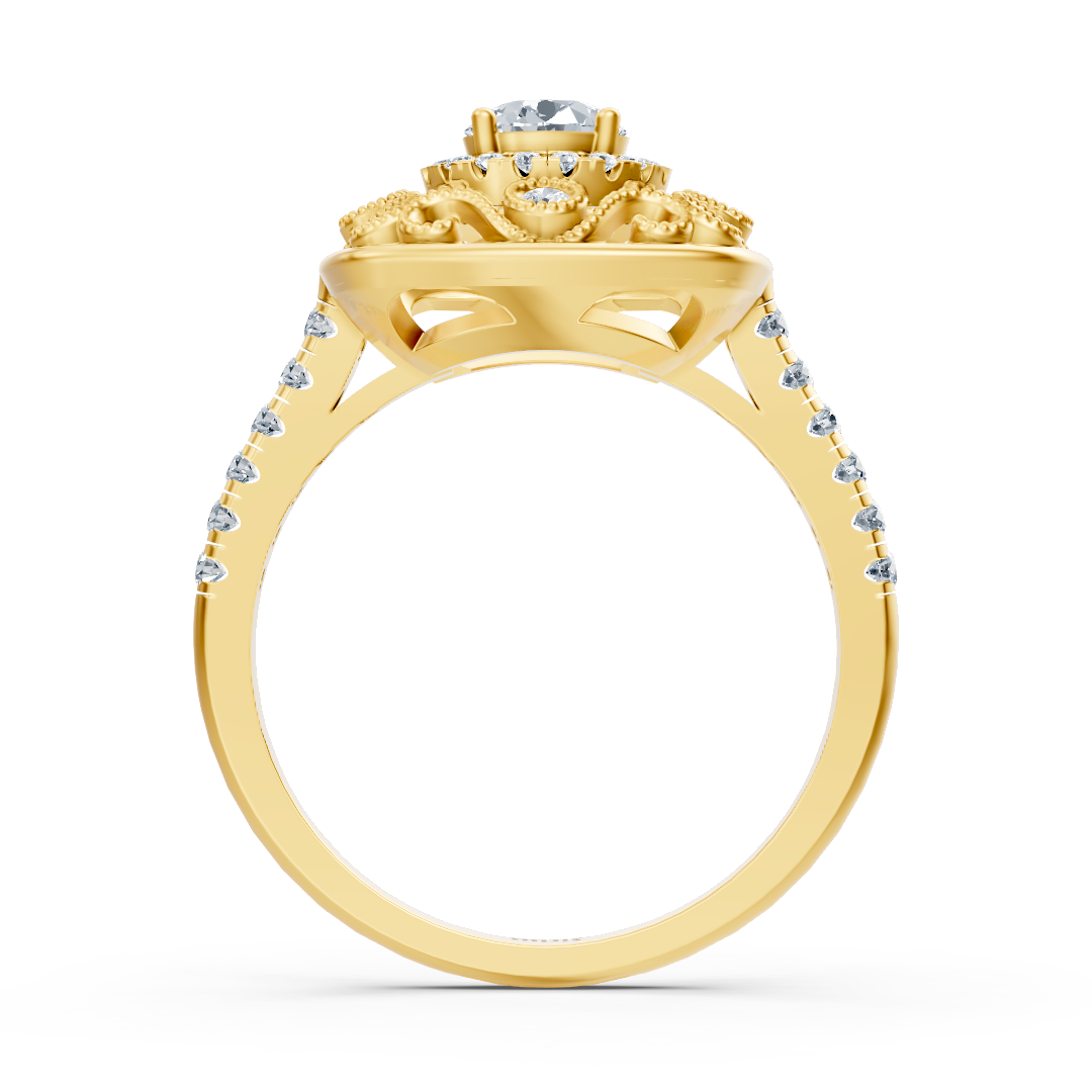 Bague cocktail extravagante en or jaune avec halo de diamants