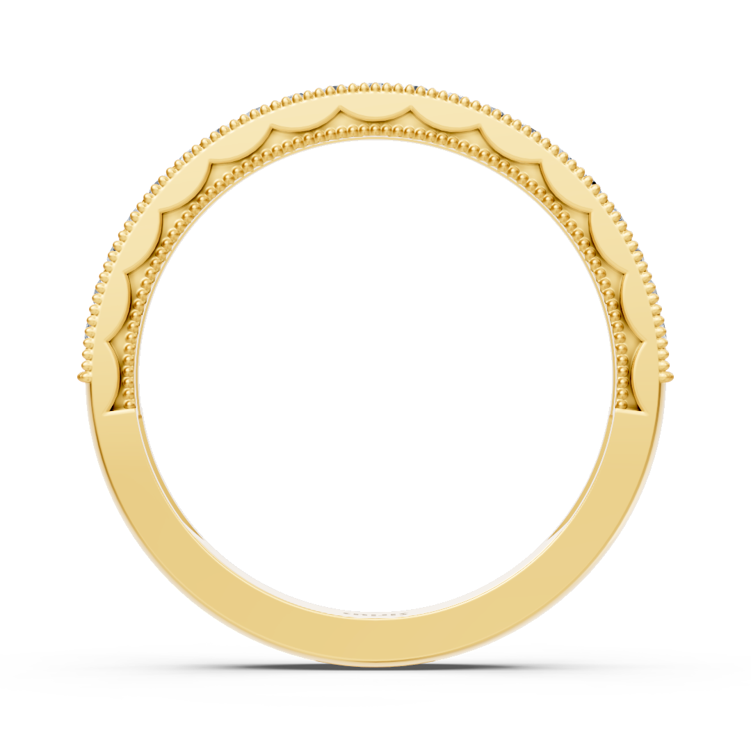 Bague demi-éternité en or jaune 14 carats avec diamant de 0,21 carat et détails milgrain