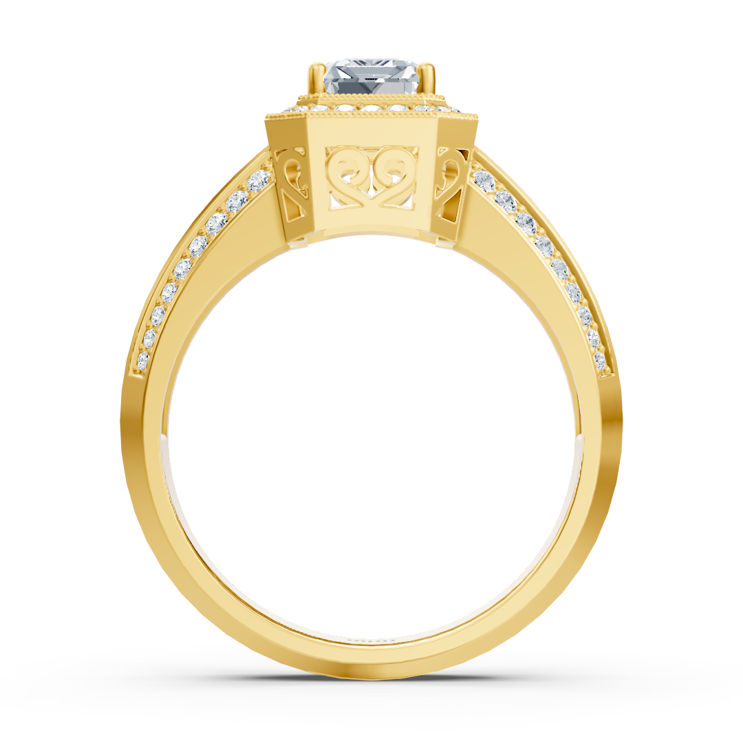 Birgie Sirius Gelbgold Diamant & Smaragd Halo Ring mit Emerald & Rundschliff