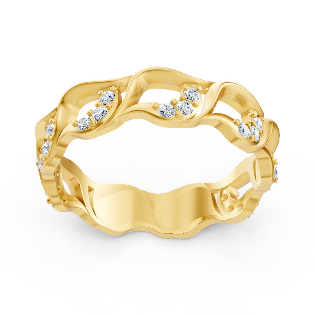 Bague élégante en or jaune avec diamants et motif ondulé