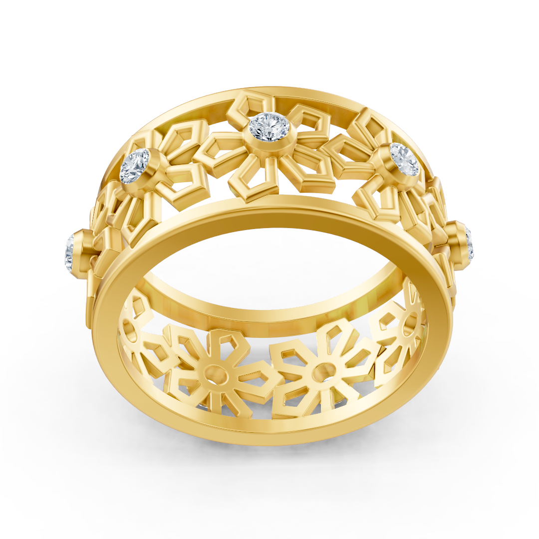 Bague en or jaune et diamants avec motif flocon de neige – 8 diamants