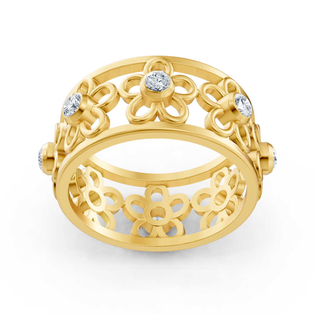Bague fleur en filigrane avec diamants en or jaune 14 carats