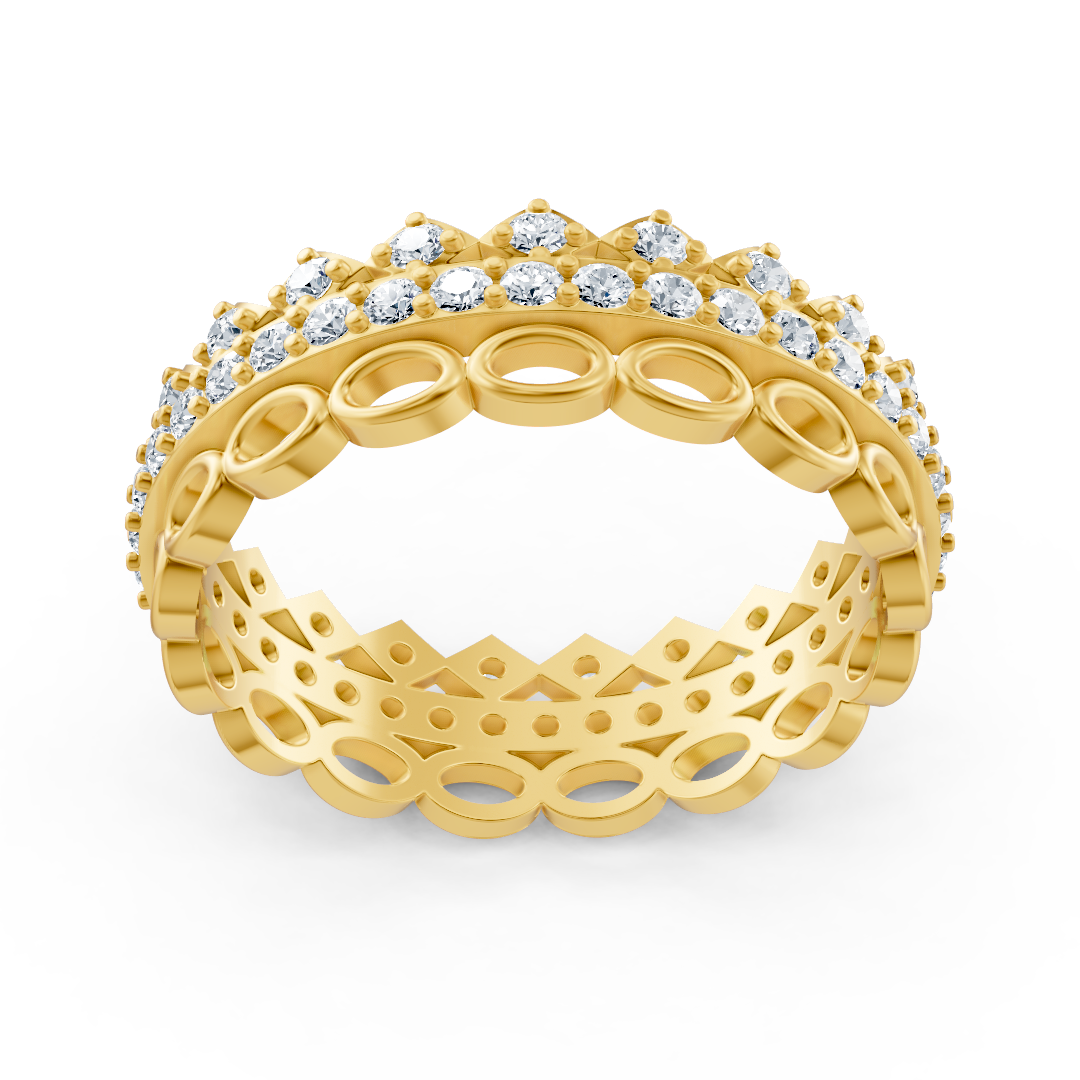 Bague mémoire luxueuse en or jaune 14 carats avec diamants