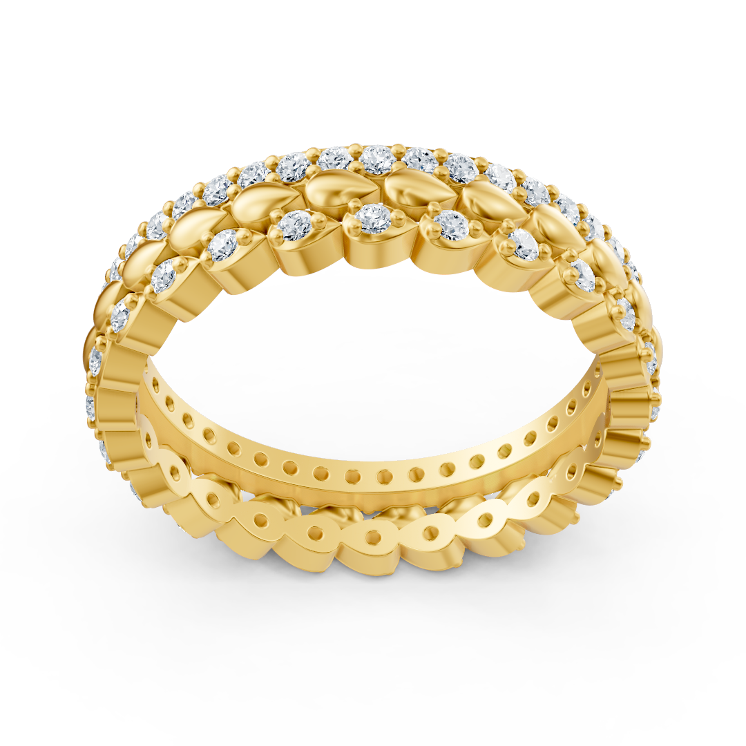 14 carat yellow gold diamond multi-row ring - delicate floral wreath for your hand