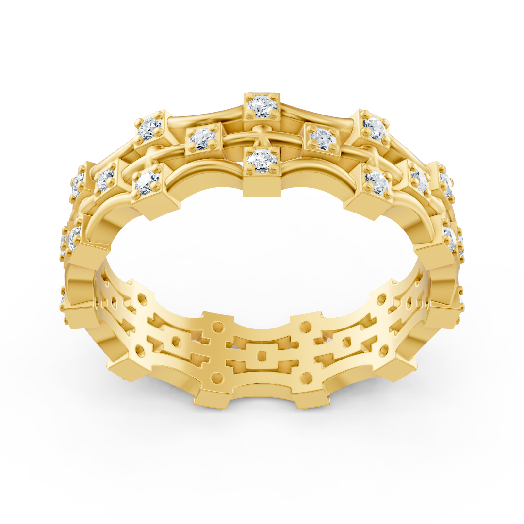 14 carat yellow gold diamond modern ring - filigree ladies' ring for every day