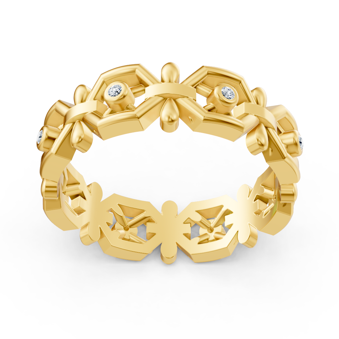 Bague en or jaune avec diamants et motif géométrique
