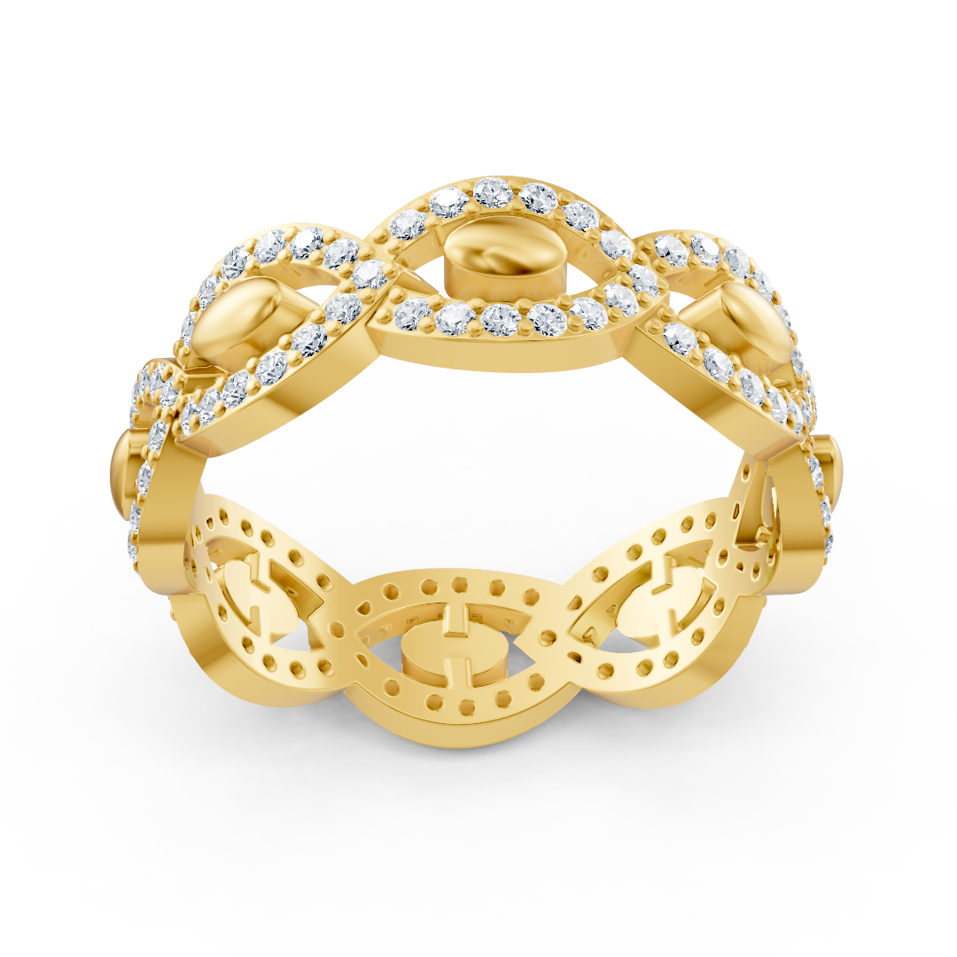 Bague en or jaune avec diamants et motif entrelacé