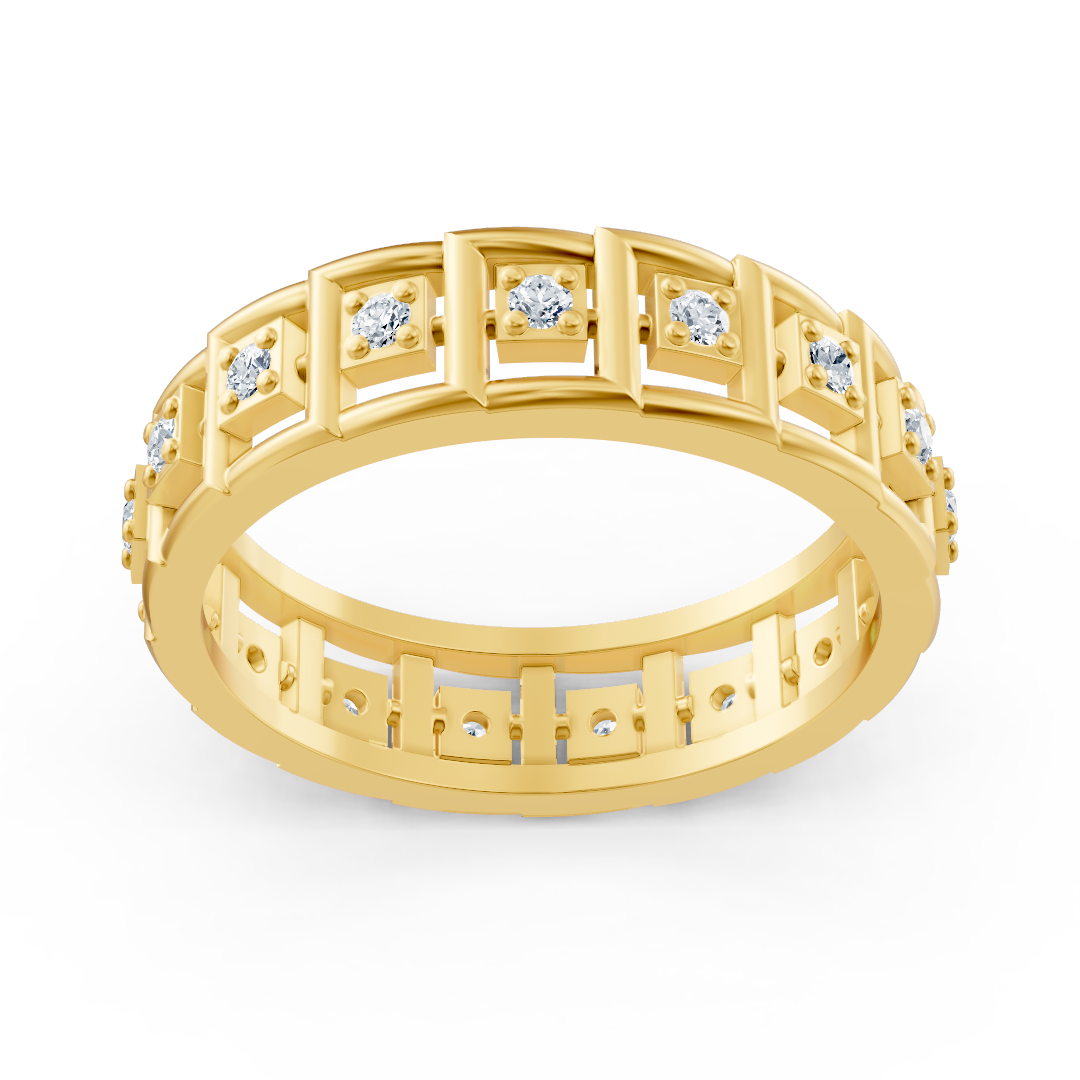 Bague en or jaune avec diamants et motif carré