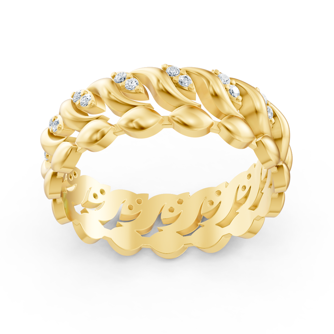 Bague délicate en or jaune avec diamants en forme de vrille de cœur