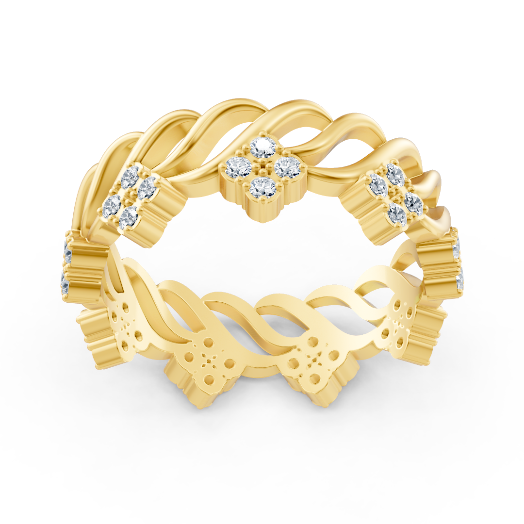 14 carat yellow gold diamond band ring "Ice Flower"