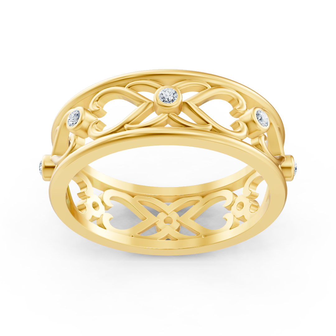 Bague élégante en or jaune avec diamants ronds en forme de lunette