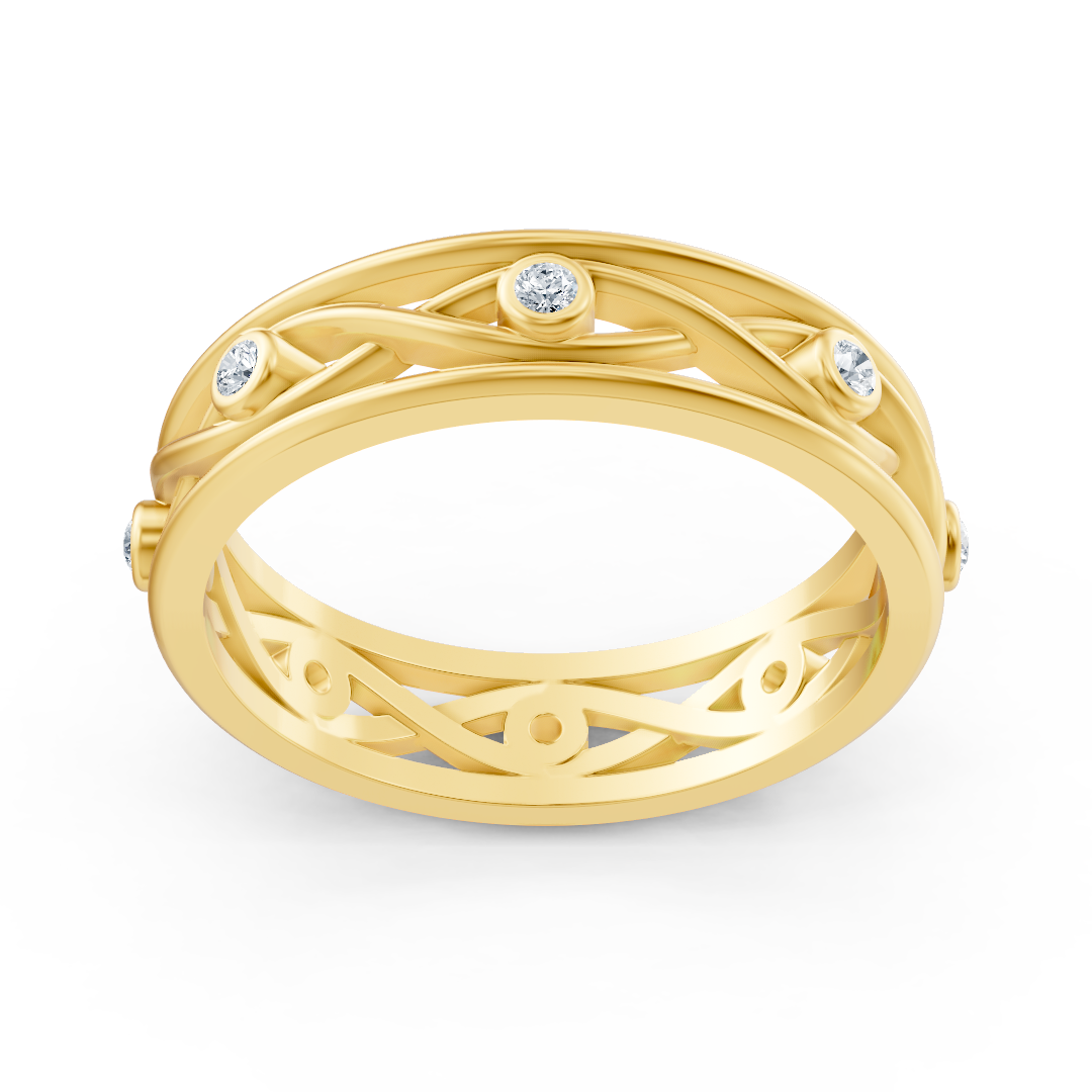 Bague élégante en or jaune avec diamants ronds en forme de lunette