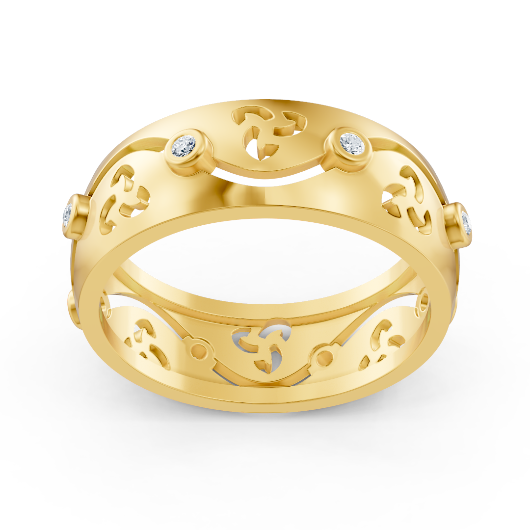 Bague élégante en or jaune avec diamants ronds en forme de lunette
