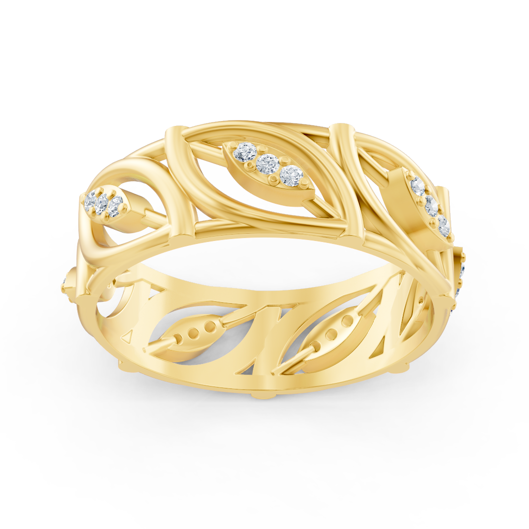 Bague moderne en or jaune avec diamants ronds en forme de griffes
