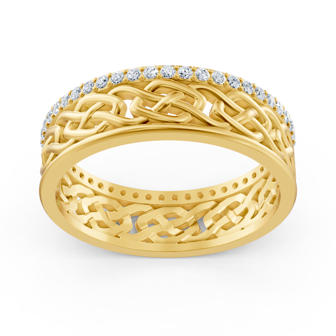 Bague moderne en or jaune avec diamants ronds en forme de griffes