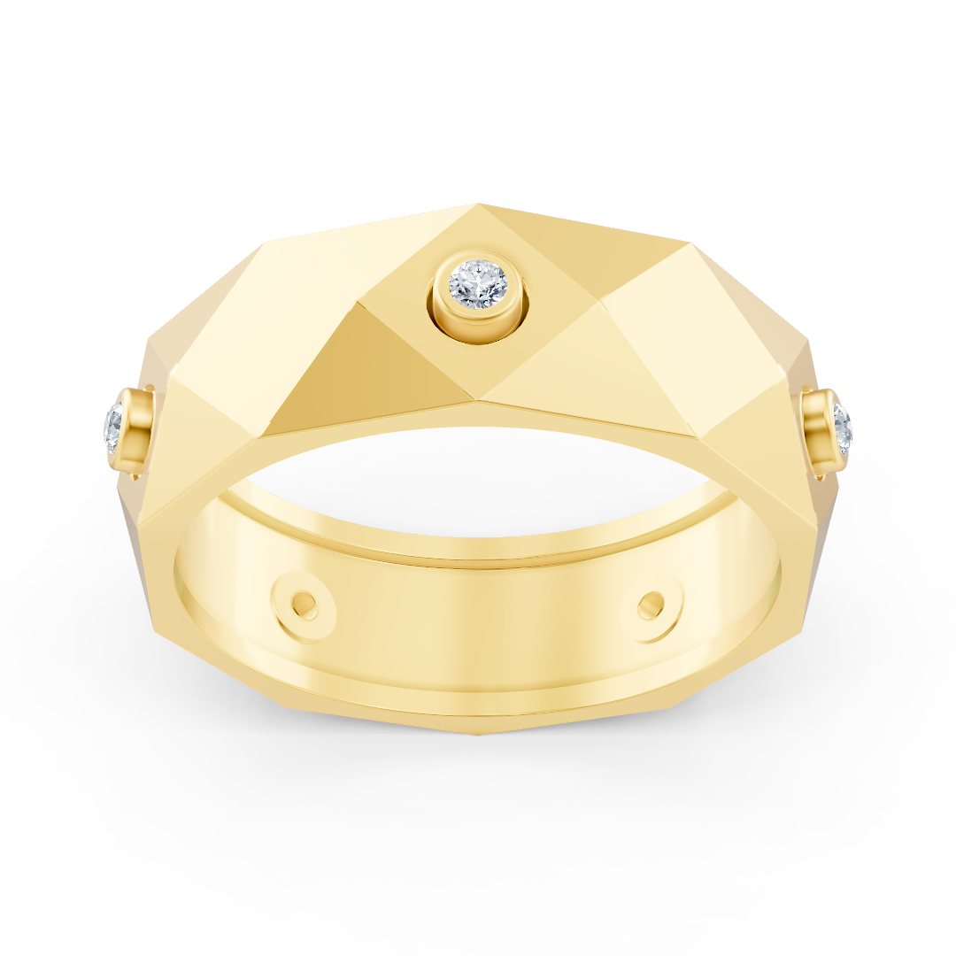 Bague moderne en or jaune avec diamants ronds en forme de lunette