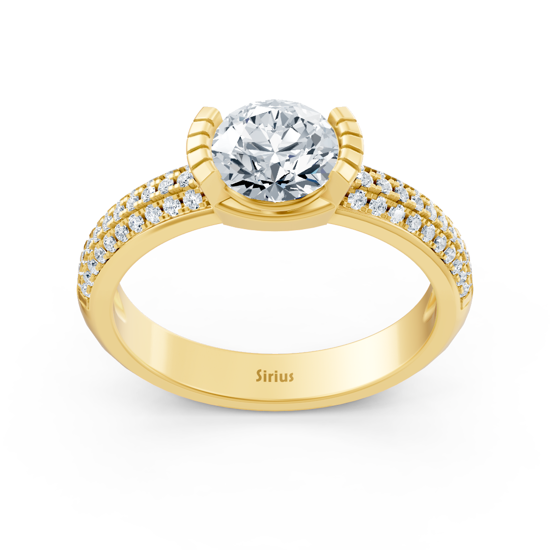 Bague de fiançailles moderne avec diamant solitaire en or jaune 14 carats