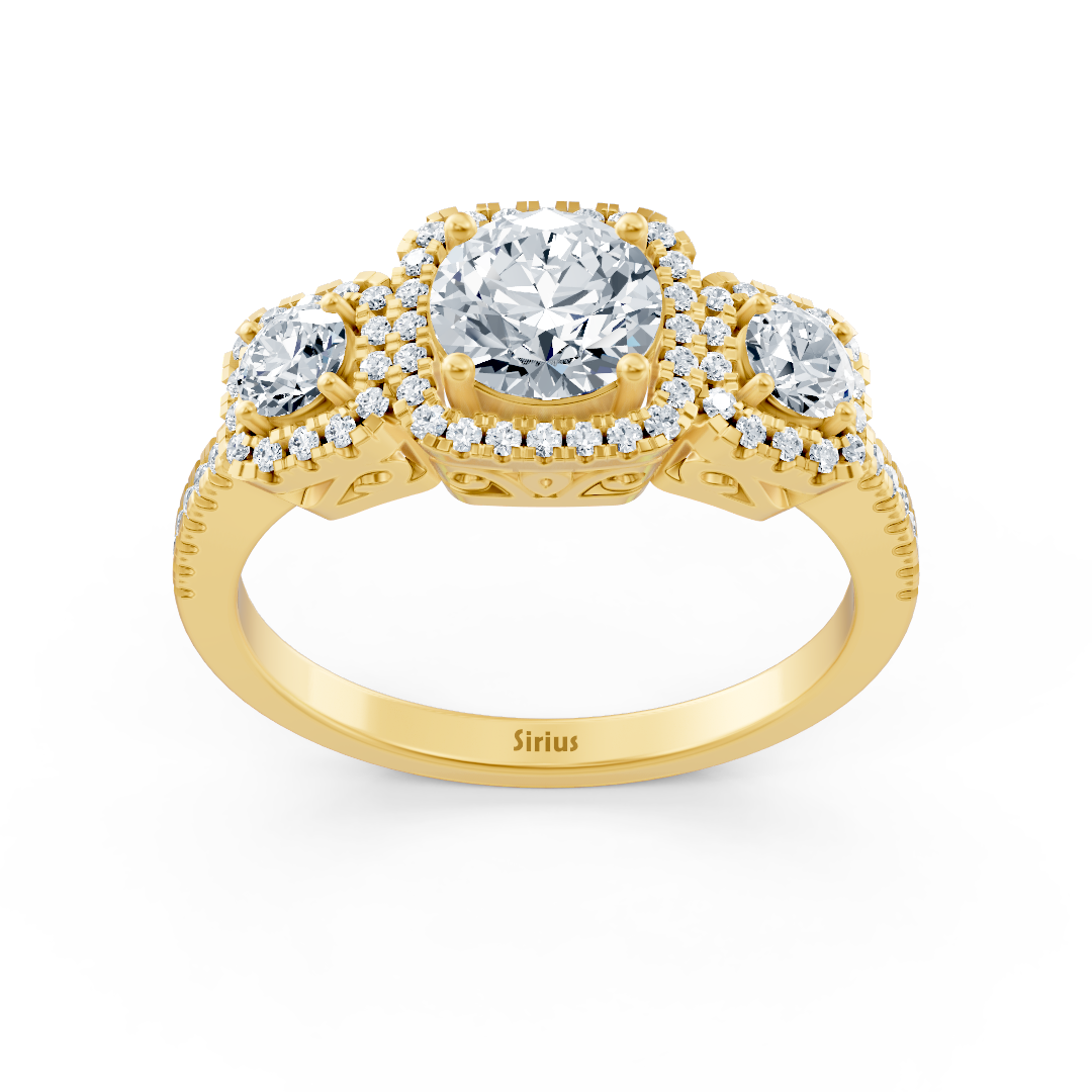 Bague de fiançailles 3 pierres en or jaune et diamants