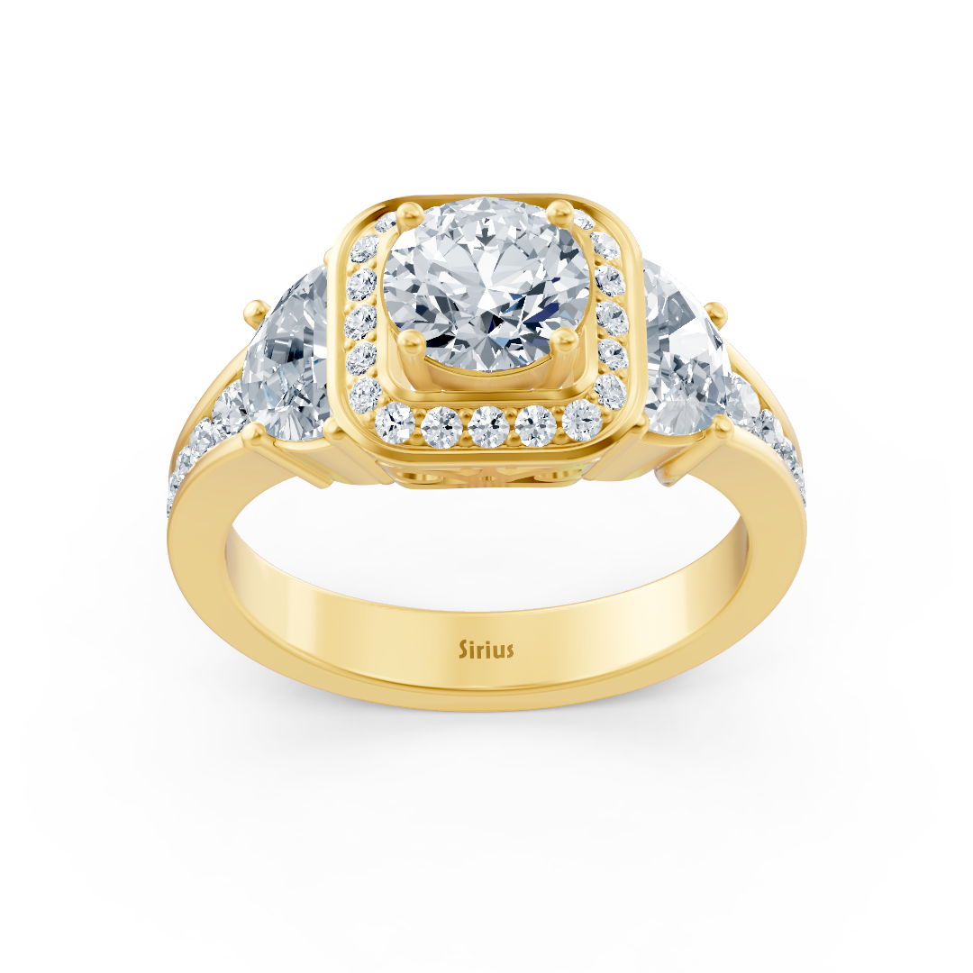 Diamant & Rubin 3-Stein Verlobungsring aus Gelbgold