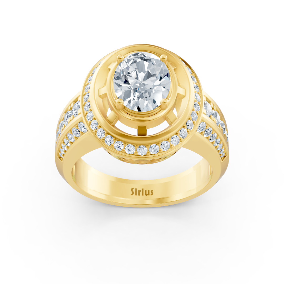 Yellow gold halo engagement ring with diamonds & tourmaline