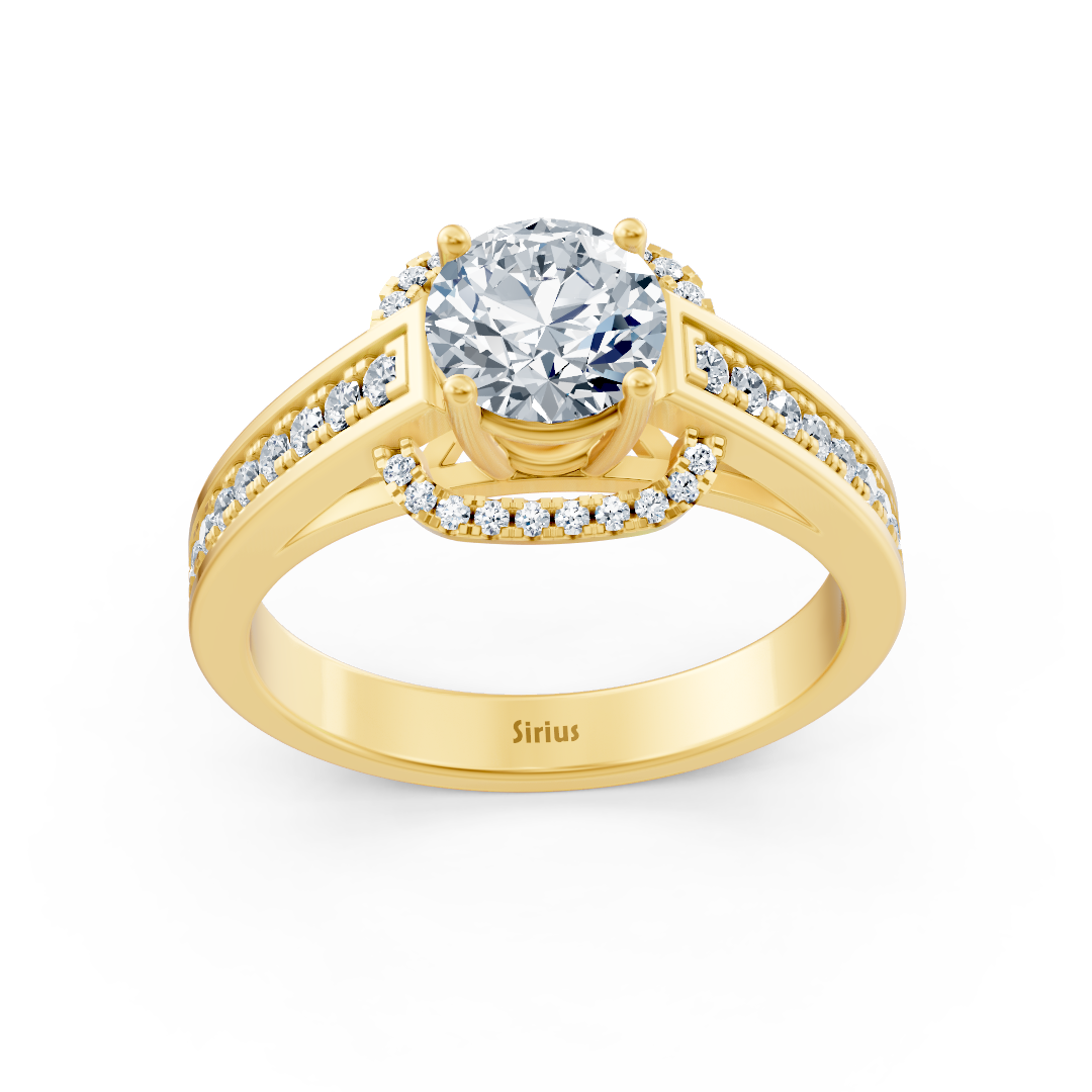 Elegant yellow gold side stone diamond ring
