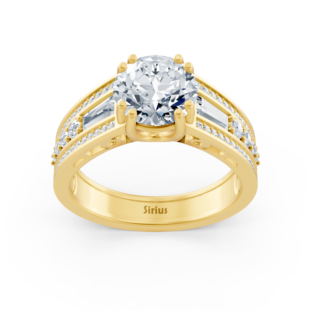 Yellow gold baguette-cut diamond ring