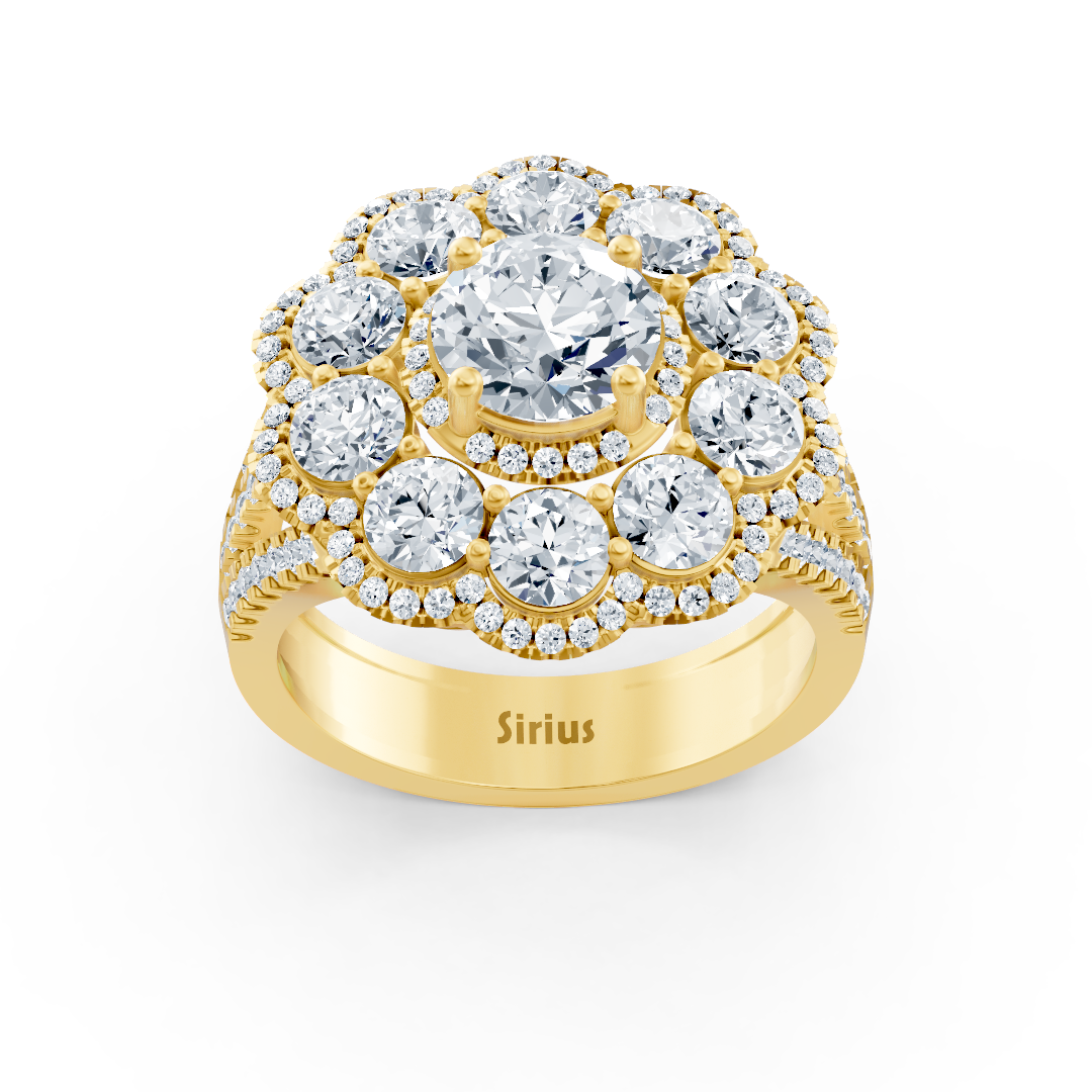 Diamond, emerald and ruby ring yellow gold
