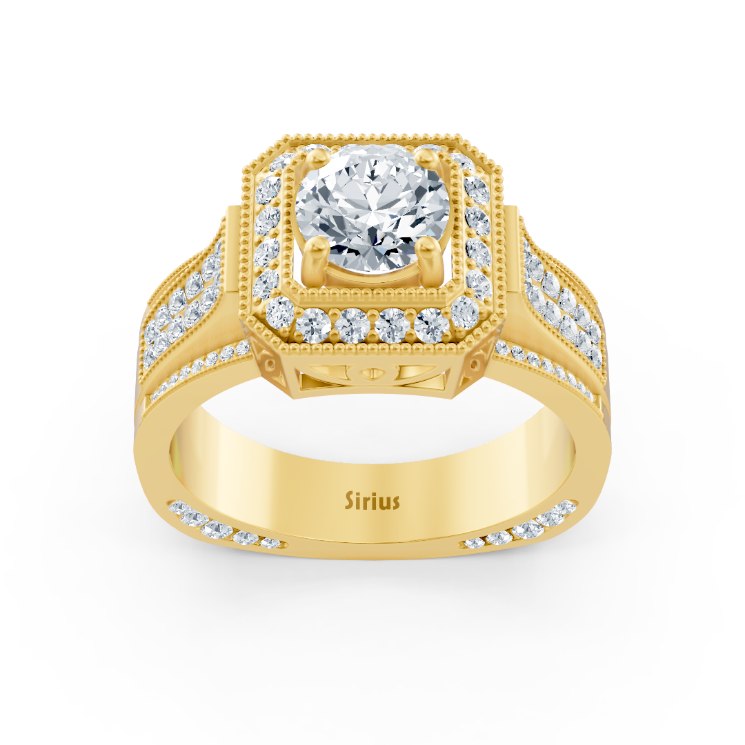 Bague Birgie Sirius en or jaune avec halo de diamants et anneau taille octogonale