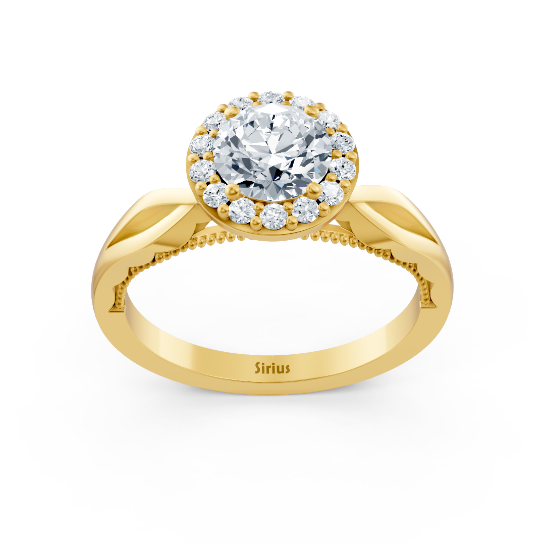 1.00 Carat Halo Solitaire Diamond Engagement Ring in Yellow Gold