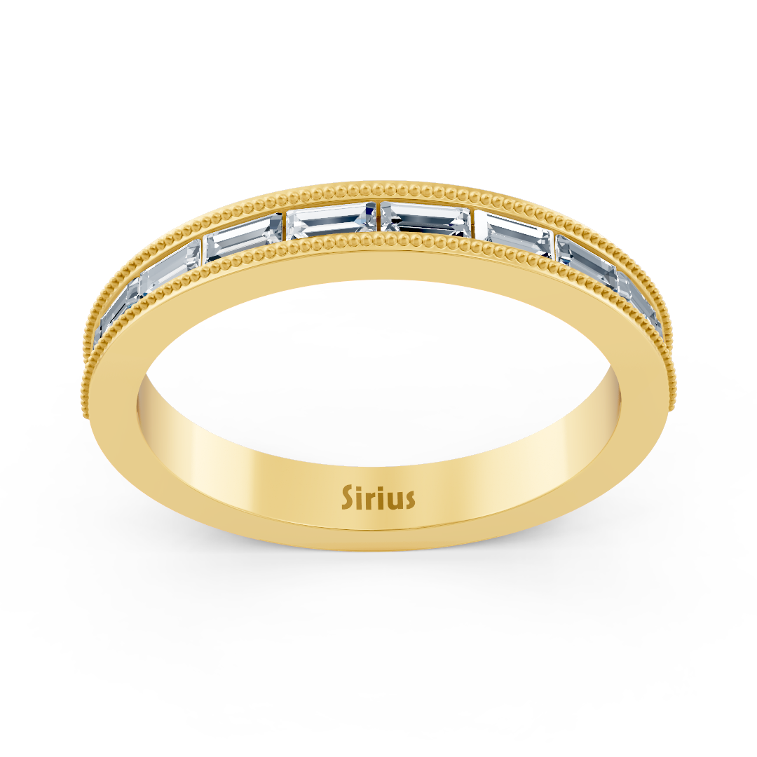 2.20 carat baguette cut diamond half eternity ring in yellow gold
