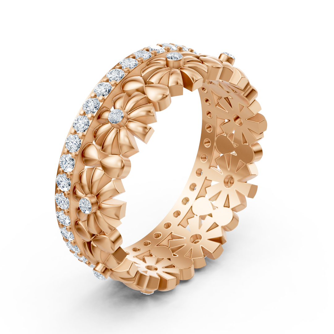 Delicate flower wreath diamond ring - 14K rose gold, approx. 0.49 carats