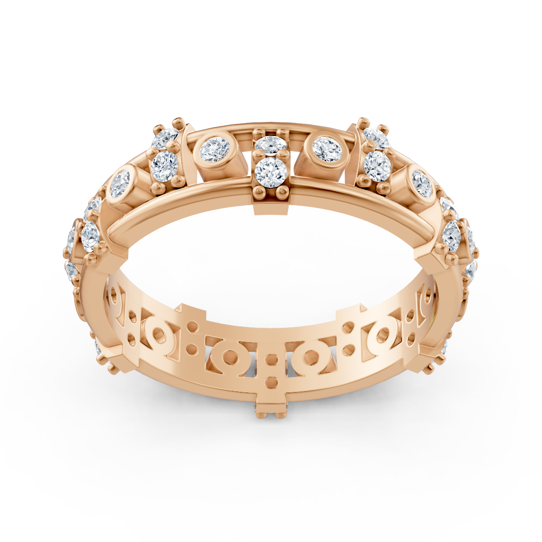 Bague mémoire en or rose 14 carats avec diamants - bague femme moderne avec sertissage à griffes et lunette
