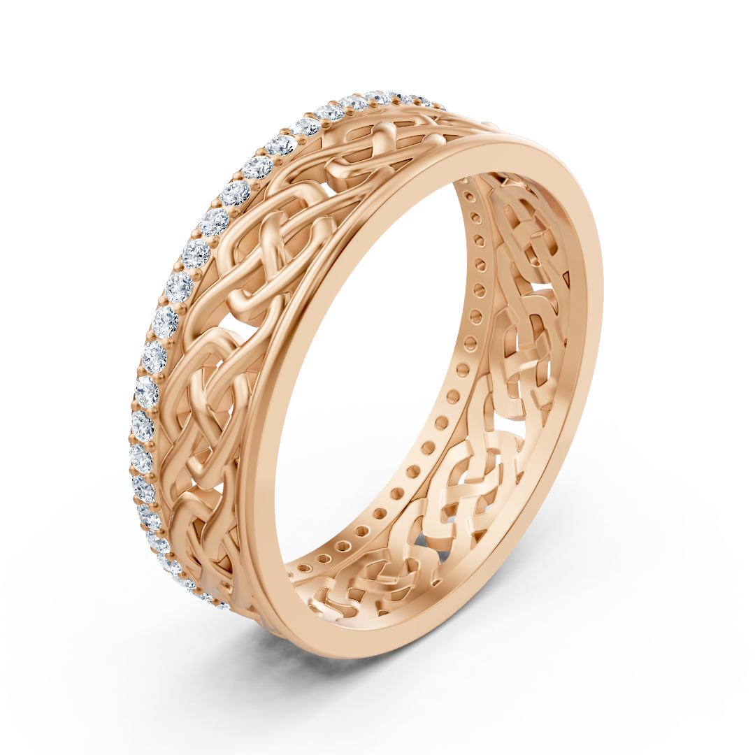 Bague moderne en or rose avec diamants ronds en forme de griffes