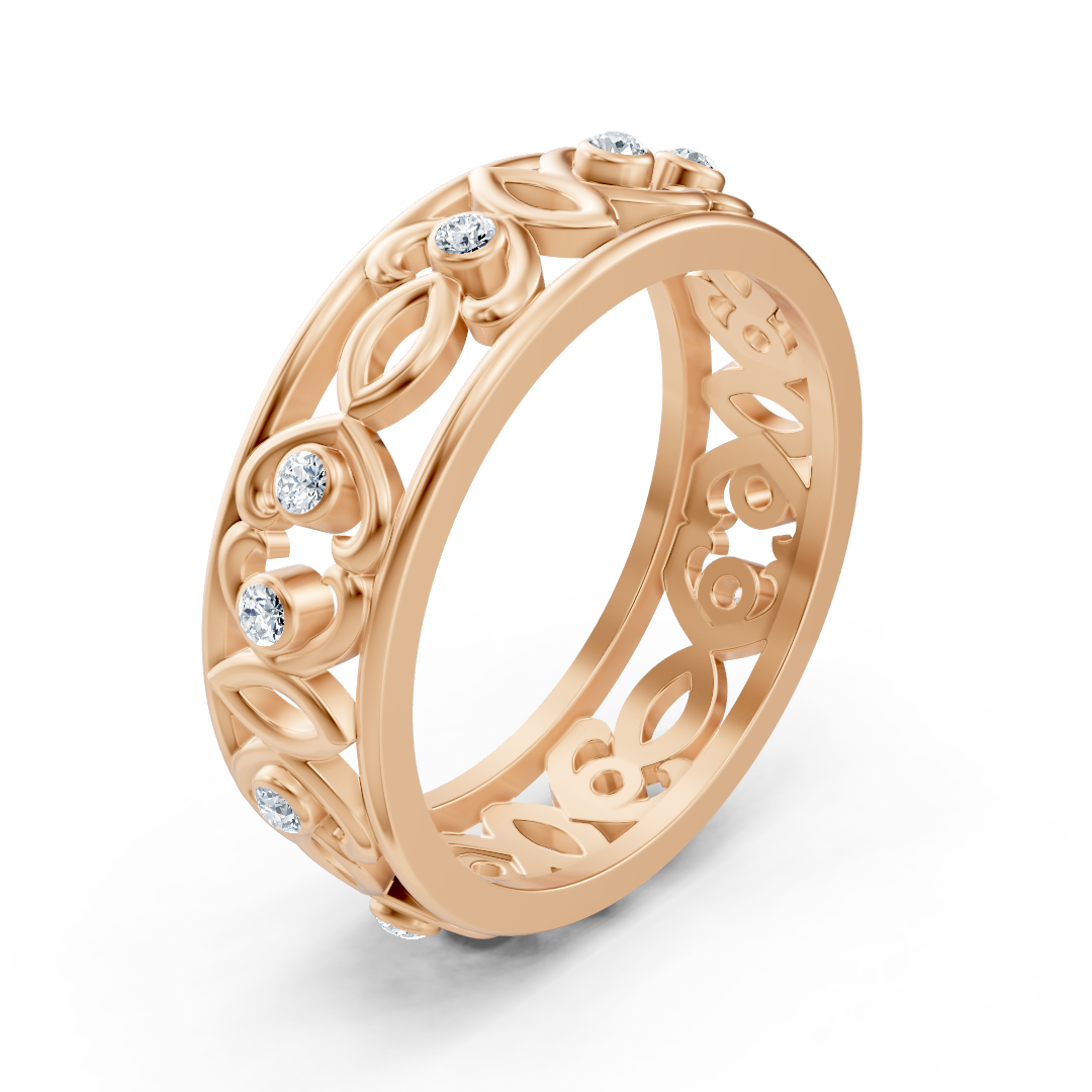 Bague moderne en or rose avec diamants ronds en forme de lunette