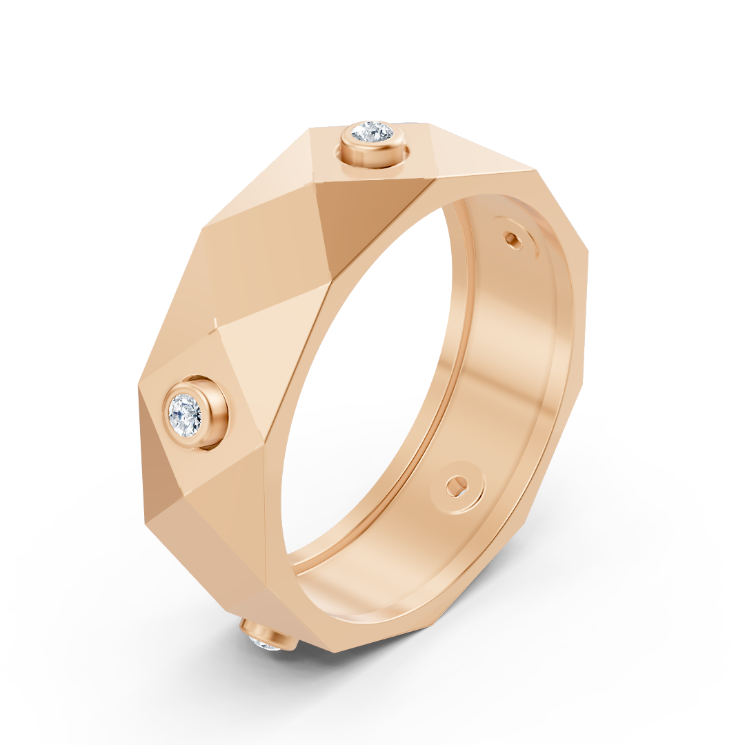 Bague moderne en or rose avec diamants ronds en forme de lunette
