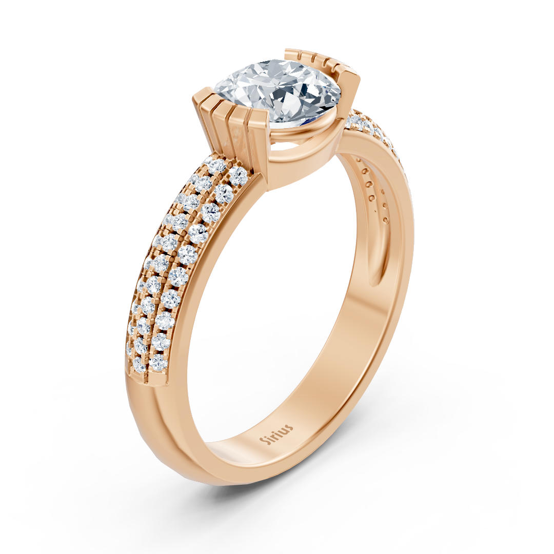 Bague de fiançailles moderne avec diamant solitaire en or rose 14 carats