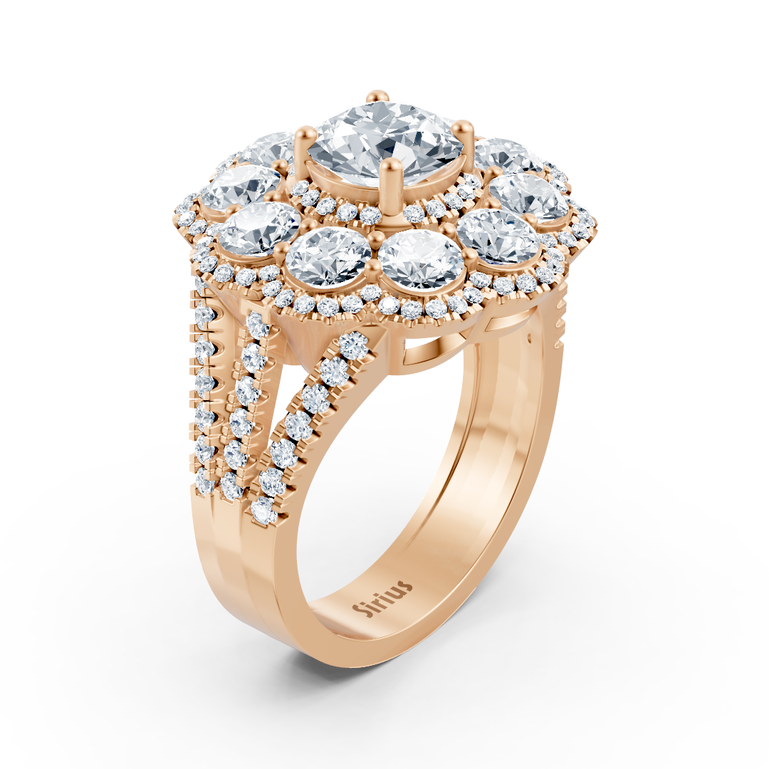 Diamond, emerald and ruby ring rose gold
