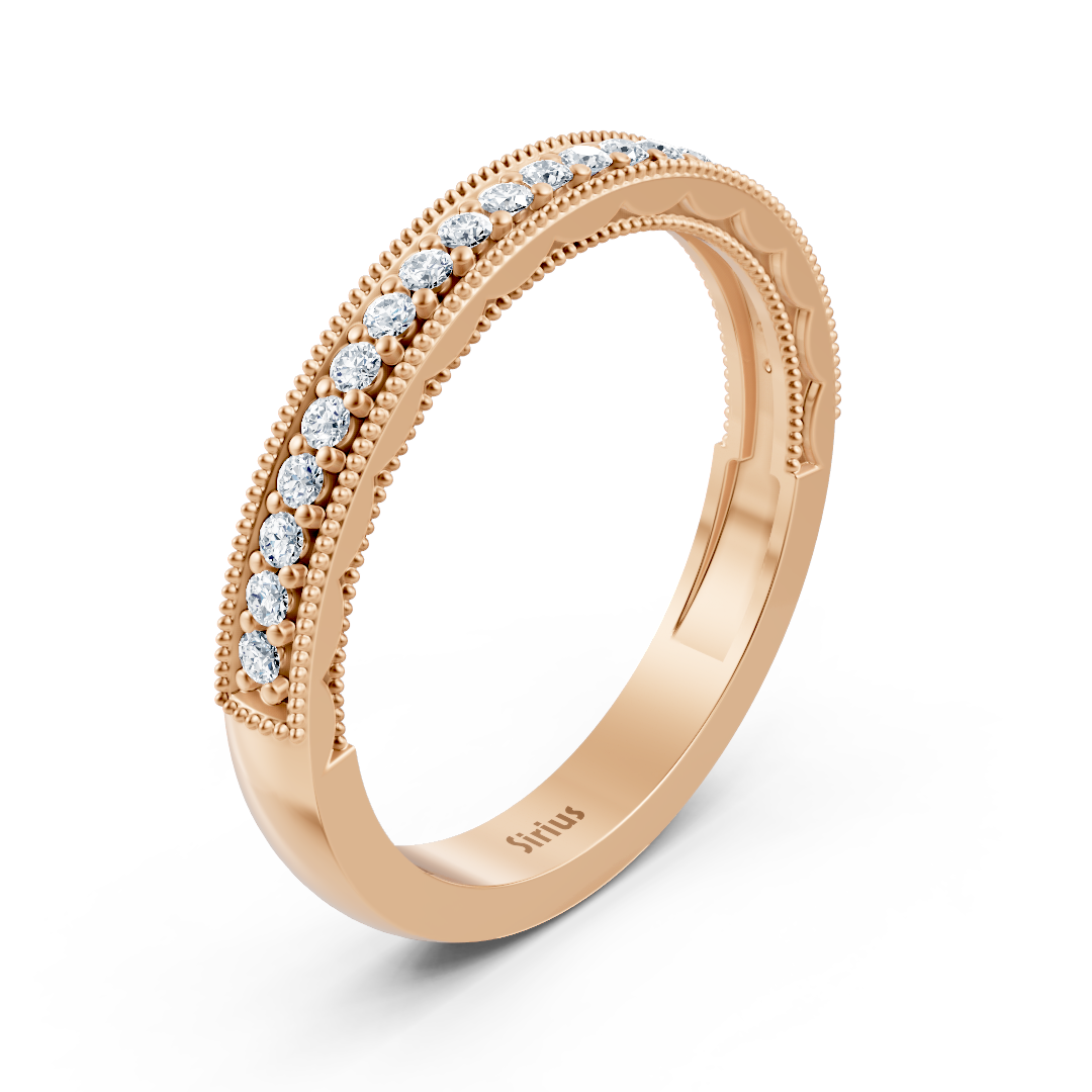 Bague demi-éternité en or rose 14 carats avec diamant de 0,21 carat et détails milgrain