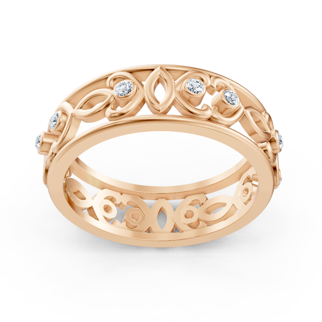 Bague moderne en or rose avec diamants ronds en forme de lunette