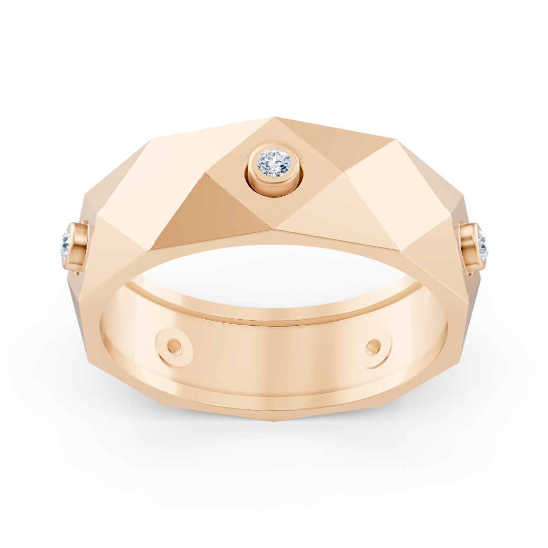 Bague moderne en or rose avec diamants ronds en forme de lunette