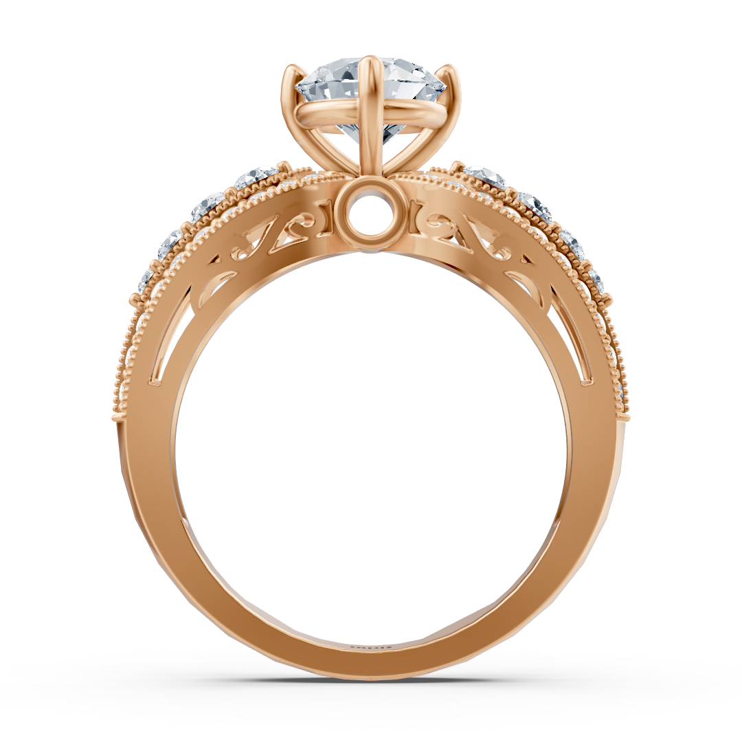 Bague de fiançailles extravagante en diamant en or rose 14 carats