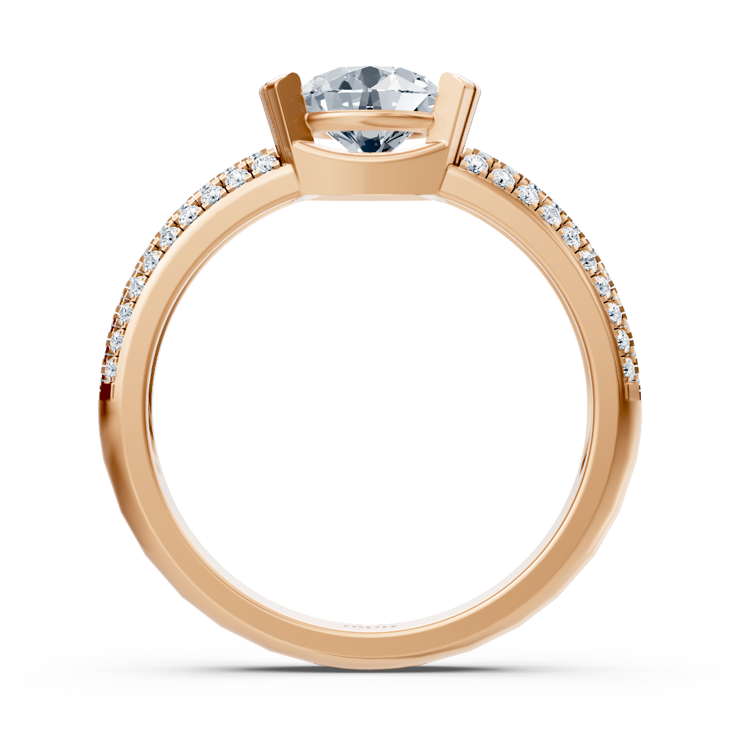 Bague de fiançailles moderne avec diamant solitaire en or rose 14 carats