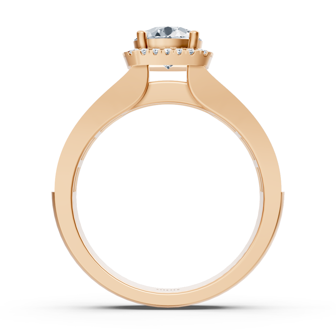 Bague de fiançailles extravagante en diamant taille princesse et brillant en or rose 14 carats