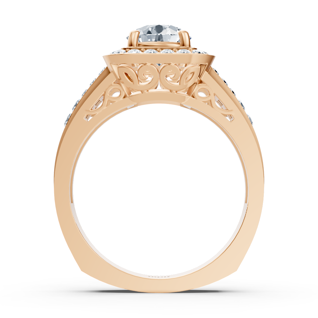 Sparkling princess and brilliant cut diamond engagement ring in 14 carat rose gold