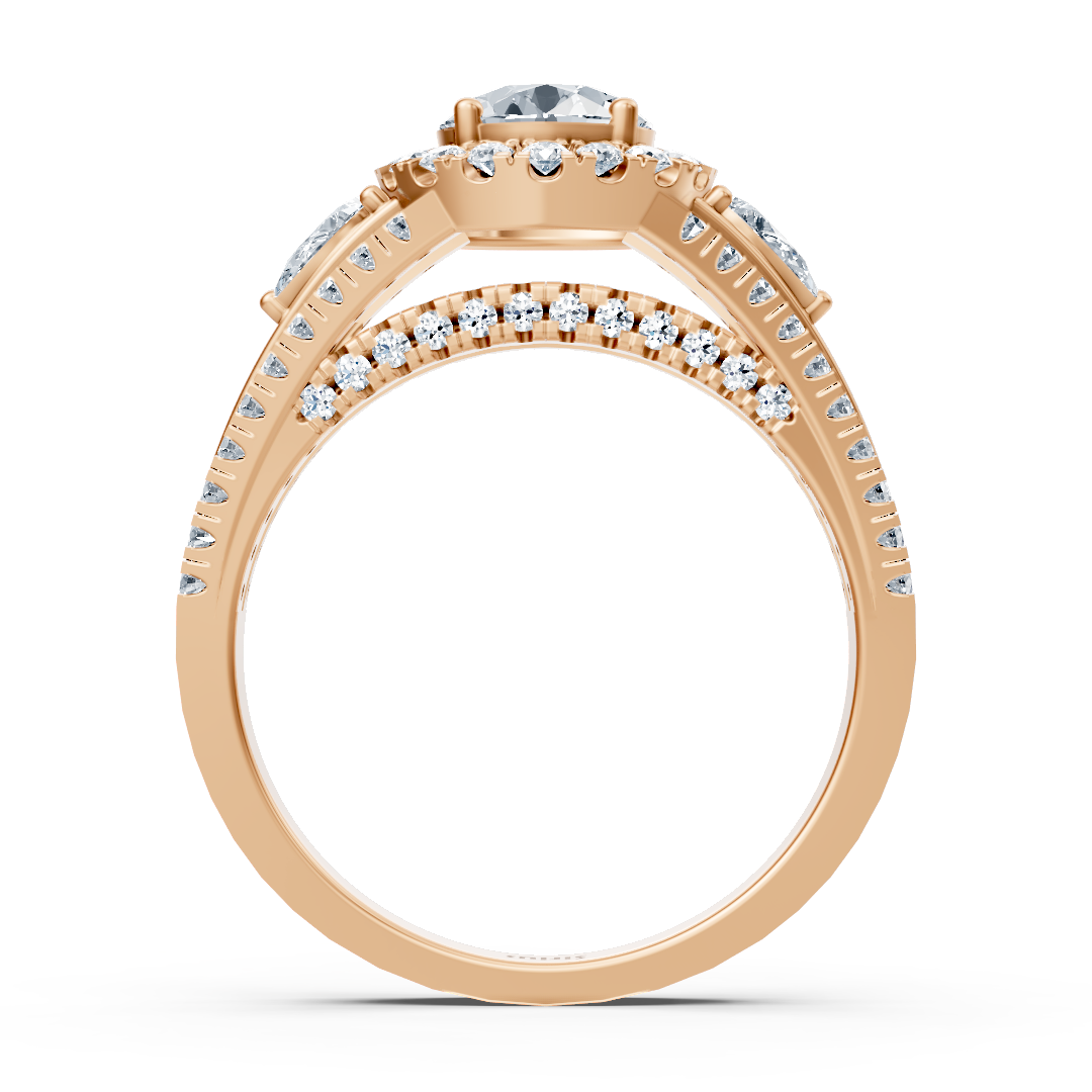 Bague de fiançailles en or rose, diamant et émeraude