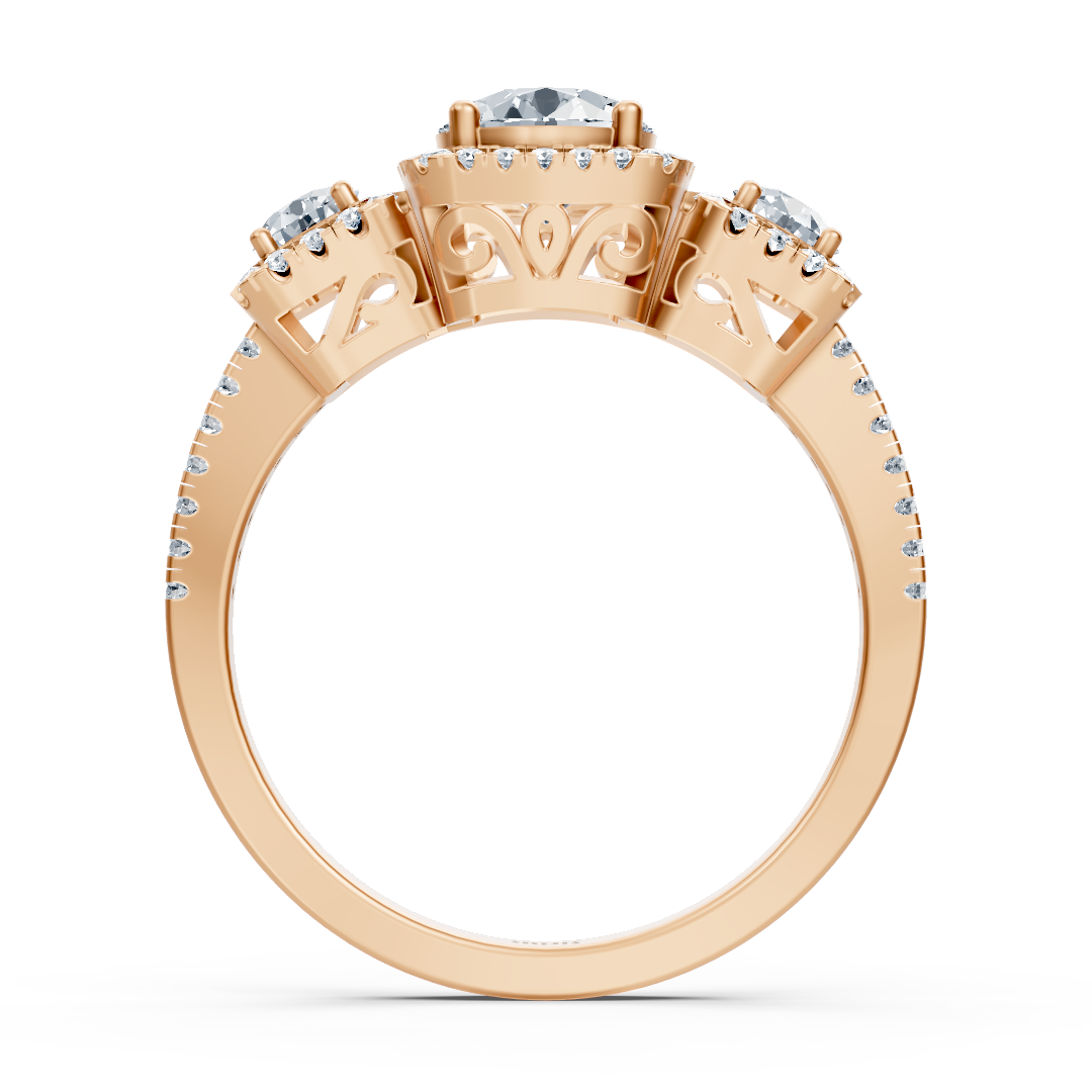 Diamond 3-stone engagement ring in rose gold