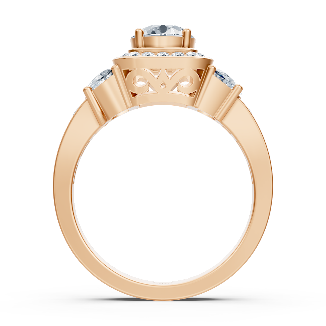 Diamant & Rubin 3-Stein Verlobungsring aus Roségold