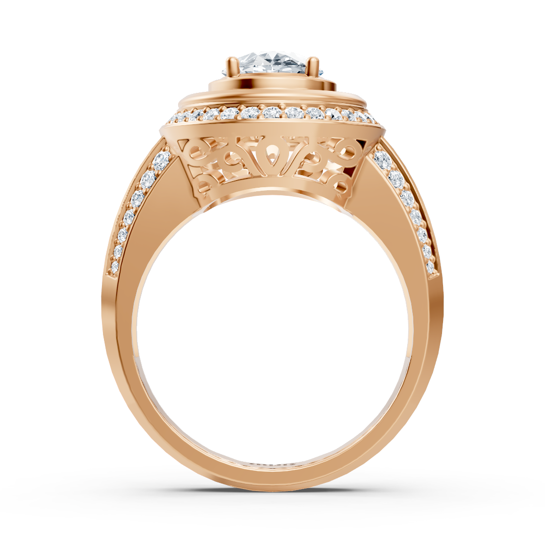 Roségoldener Halo-Verlobungsring mit Weisstopas undDiamanten & Turmalin